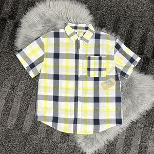 Thereabouts Citron Check Block Short Sleeve‎ Button Up Top Large (14H/16H)